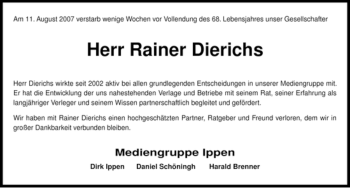 Traueranzeige von Rainer Dierichs von HERSFELDER ZEITUNG