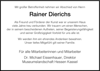 Traueranzeige von Rainer Dierichs von HERSFELDER ZEITUNG