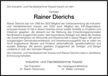 Traueranzeige von Rainer Dierichs von HERSFELDER ZEITUNG