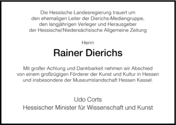Traueranzeige von Rainer Dierichs von HERSFELDER ZEITUNG