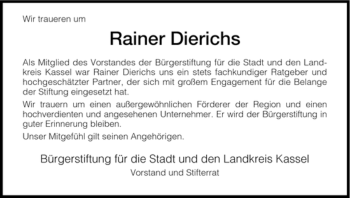 Traueranzeige von Rainer Dierichs von HERSFELDER ZEITUNG