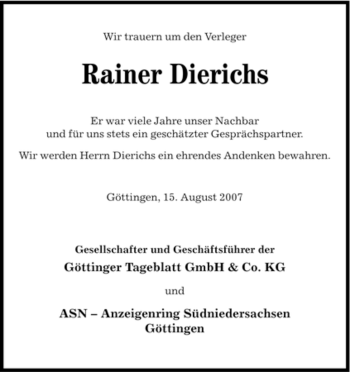 Traueranzeige von Rainer Dierichs von HERSFELDER ZEITUNG
