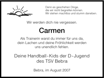 Traueranzeige von Carmen Poweleit von HERSFELDER ZEITUNG