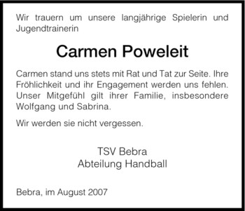 Traueranzeige von Carmen Poweleit von HERSFELDER ZEITUNG