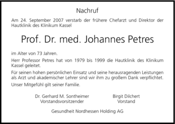 Traueranzeige von Johannes Petres von HERSFELDER ZEITUNG