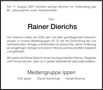 Traueranzeige von Rainer Dierichs von HERSFELDER ZEITUNG