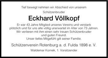 Traueranzeige von Eckhard Völlkopf von HERSFELDER ZEITUNG