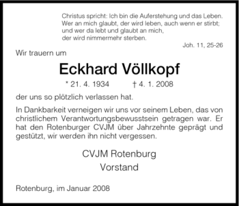 Traueranzeige von Eckhard Völlkopf von HERSFELDER ZEITUNG