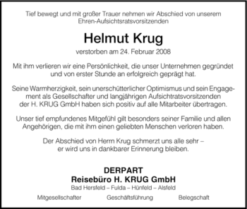 Traueranzeige von Helmut Krug von HERSFELDER ZEITUNG