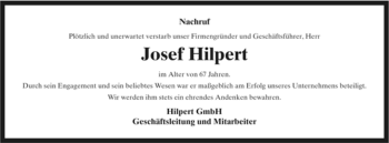 Traueranzeige von Josef Hilpert von HERSFELDER ZEITUNG