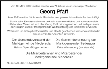 Traueranzeige von Georg Pfaff von HERSFELDER ZEITUNG