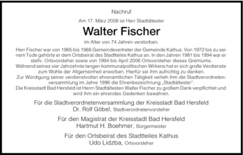 Traueranzeige von Walter Fischer von HERSFELDER ZEITUNG