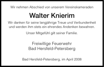 Traueranzeige von Walter Knierim von HERSFELDER ZEITUNG