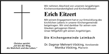 Traueranzeige von Erich Eitzert von HERSFELDER ZEITUNG