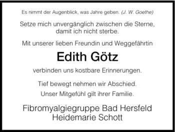 Traueranzeige von Edith Götz von HERSFELDER ZEITUNG