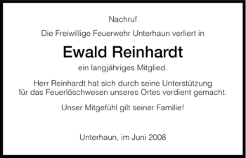 Traueranzeige von Ewald Reinhardt von HERSFELDER ZEITUNG