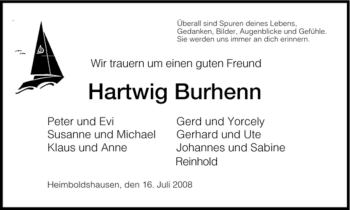 Traueranzeige von Hartwig Burhenn von HERSFELDER ZEITUNG