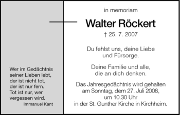 Traueranzeige von Walter Röckert von HERSFELDER ZEITUNG