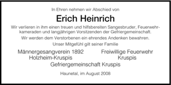 Traueranzeige von Erich Heinrich von HERSFELDER ZEITUNG