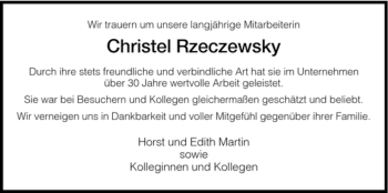 Traueranzeige von Christel Rzeczewsky von HERSFELDER ZEITUNG