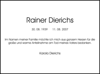 Traueranzeige von Rainer Dierichs von HERSFELDER ZEITUNG