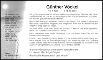 Traueranzeige von Günther Vöckel von HERSFELDER ZEITUNG