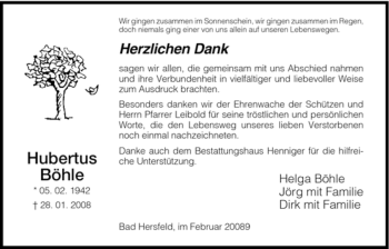 Traueranzeige von Hubertus Böhle von HERSFELDER ZEITUNG
