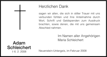 Traueranzeige von Adam Schleichert von HERSFELDER ZEITUNG