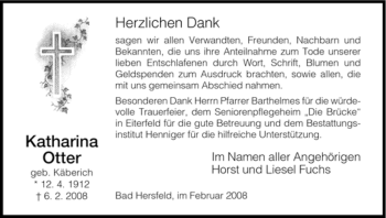 Traueranzeige von Katharina Otter von HERSFELDER ZEITUNG