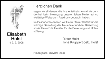 Traueranzeige von Elisabeth Holst von HERSFELDER ZEITUNG