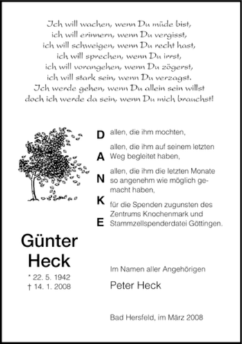 Traueranzeige von Günter Heck von HERSFELDER ZEITUNG