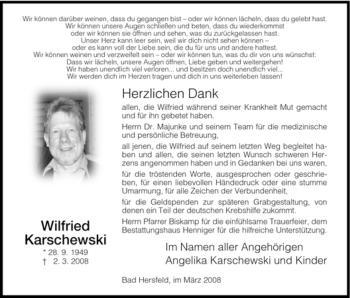 Traueranzeige von Wilfried Karschewski von HERSFELDER ZEITUNG
