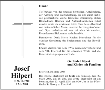 Traueranzeige von Josef Hilpert von HERSFELDER ZEITUNG