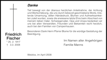 Traueranzeige von Friedrich Fischer von HERSFELDER ZEITUNG