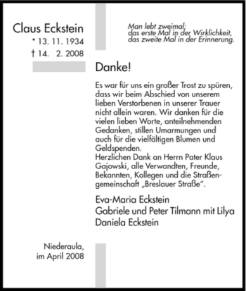 Traueranzeige von Claus Eckstein von HERSFELDER ZEITUNG