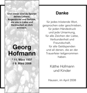 Traueranzeige von Georg Hofmann von HERSFELDER ZEITUNG