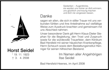 Traueranzeige von Horst Seidel von HERSFELDER ZEITUNG
