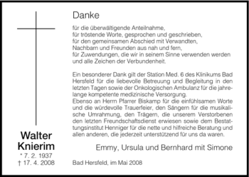 Traueranzeige von Walter Knierim von HERSFELDER ZEITUNG
