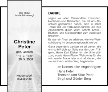 Traueranzeige von Christine Peter von HERSFELDER ZEITUNG