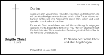 Traueranzeige von Brigitte Christ von HERSFELDER ZEITUNG
