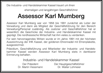 Traueranzeige von Karl Mumberg von HERSFELDER ZEITUNG
