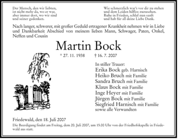 Traueranzeige von martin bock von HERSFELDER ZEITUNG