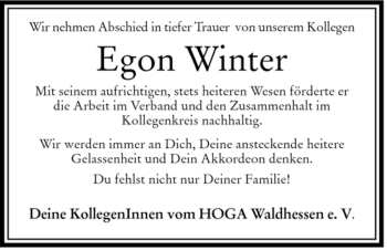 Traueranzeige von Egon Winter von HERSFELDER ZEITUNG