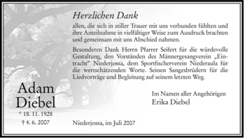 Traueranzeige von Adam Diebel von HERSFELDER ZEITUNG