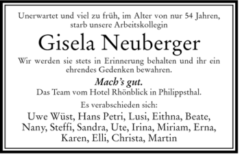 Traueranzeige von Gisela Neuberger von HERSFELDER ZEITUNG