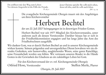 Traueranzeige von Herbert Bechtel von HERSFELDER ZEITUNG