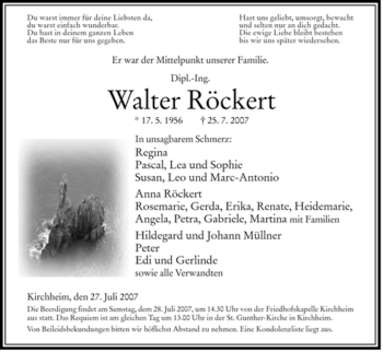 Traueranzeige von Walter Roeckert von HERSFELDER ZEITUNG