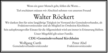 Traueranzeige von Walter Roeckert von HERSFELDER ZEITUNG