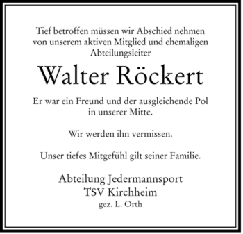 Traueranzeige von Walter Röckert von HERSFELDER ZEITUNG