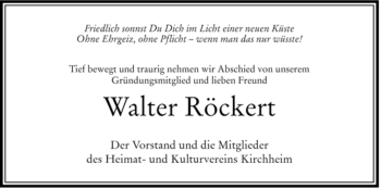 Traueranzeige von Walter Röckert von HERSFELDER ZEITUNG